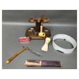 Vtg Straight Razor, Pipe Holder, Plastic Collar
