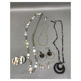 Mother Of Pearl Beaded Necklace & More Vtg Costume