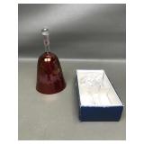 Cranberry Glass Love Bird Bell & Mikasa Wine