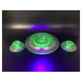 Uranium Depression Glass Bowl & Candle Stick