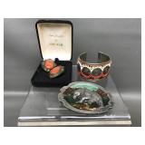 Beaded Bracelet, Belt Buckle & Bakelite Earrings