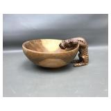 Hand Carved African Cheetah Drinking Wooden Bowl