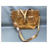 Distressed Leather Zipper Tote Bag