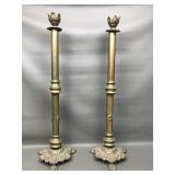 Antique Brass Lion Footed Alter Candlesticks