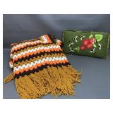 Vintage Crochet Afgan & Bee Embroidery Pillow