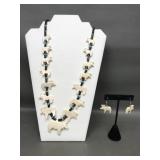 Vintage Zuni Carved Bone Moose Necklace & Earrings