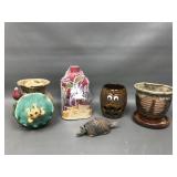 Mcm Pottery Vases & Mini Armadillo & More!