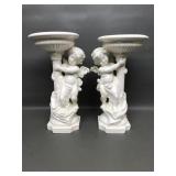 Vintage Ceramic White Cherub Candle Holders