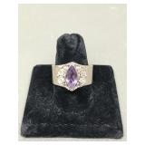 Sterling Silver & Amethyst Marquise Cut Ring