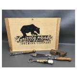 Grizzly Peak Wooden Box & Vintage Bottle Openers