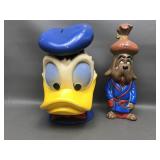 Vtg Donald Duck Blow Mold Bank & Ceramic