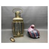 Vintage Brass India Lamp, Ashtray & Mcm Quail