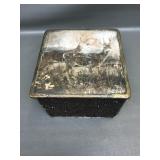 Antique Victorian Court Collar Box Fabric Deer Lid