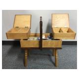 Vintage Wooden Sewing Box W Thread & More!