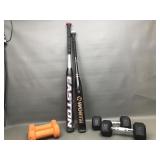 10 And 7 Lb Weights & Baseball Bats