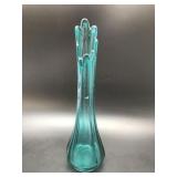 Le Smith Peacock Blue Ribbed Swung Glass Vase