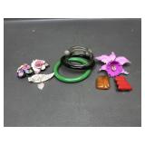 Lucite Bracelet, Mother Of Pearl Brooch & More