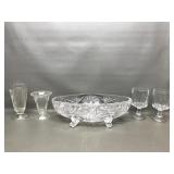 Lrg Crystal Bowl And Glasses