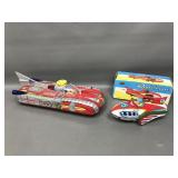 Vtg Hungarian Battery Space Car Toy & Tin Rocket