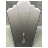 Sterling Silver Violin Photo Locket Necklace