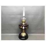 Vtg Kerosene Oil Lamp Wih Floral Decor