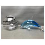 5th Avenue Art Glass Dolphin & Blown Vase