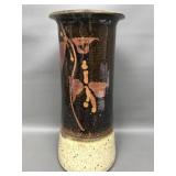 Vtg Stoneware Vase With Decorative Glaze