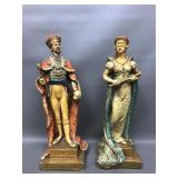 Signed Chalkware King & Queen Statues