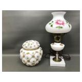 Vintage Boudoir Hurricane Lamp & Quilted Bisquit