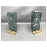 Vtg Green Marble & Brass Obelisk Bookends