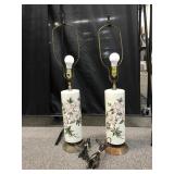 Twin Japanese Hand-painted Porcelain Table Lamps