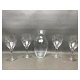 Crystal Etched Wine Glasses & Pitcher Set Of 5
