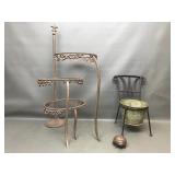 Metal Tiered Plant Stand, Chair & Lady Bug