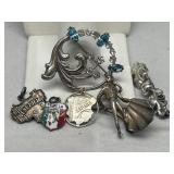 Sterling Silver Pin & Charms