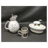 Cute Sheep Tureen, Floral Gray Ceramic Pitcher&