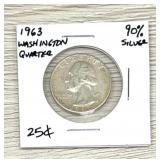 1963 Washington Quarter 90% Silver Coin