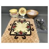 Chateau Buffet Rooster Bowl, Latchhook, Flatware
