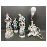 Occupied Japan Victorian Figurines & Boudoir Lamp
