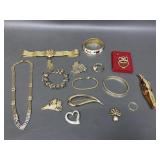 Vtg Gold Tone Costume Jewelry Faux Cartier & More