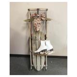 Rustic Holiday Sled With Ice Skates