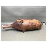 Charles Marcak Hand Carved Wood Pig Sculpture