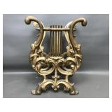 Vintage Cast Iron Harp Gilt Magazine Record Holder
