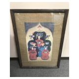 Chinese Ancestor Portrait Print Burlap Matted Art
