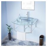 Glass Wall Mounted Bathroom Sink...