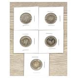 Lot of (5) Mercury Dimes 90% Silver