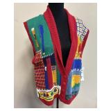 Vtg Arlando Patchwork Knit Teachers Cardigan