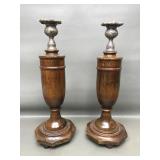 Antique English Wood Candlestick Holders