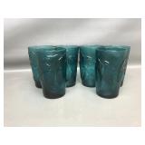 Vtg Teal Fruit Embossed Juice Glases