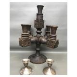 Gothic Wooden & Sterling Silver Candlesticks
