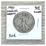 1940 Walking Liberty 90% Silver Coin